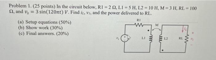 Solved Problem 1. (25 points) In the circuit below, R1 = 22, | Chegg.com