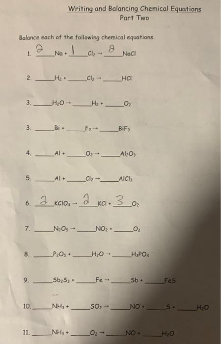 Solved Part Two Balance Each Of The Following Chemical 