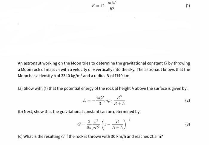 Solved Mm F G 1 An Astronaut Working On The Moon Tries Chegg Com