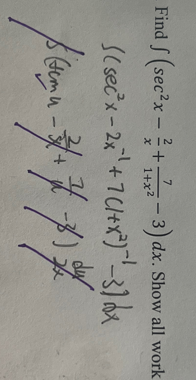 Solved Find ???(sec2x-2x+71+x2-3)dx. | Chegg.com