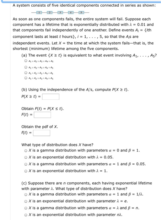Solved A system consists of five identical components | Chegg.com