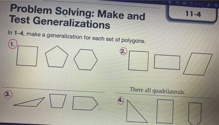problem solving make and test generalizations 11 4 answers