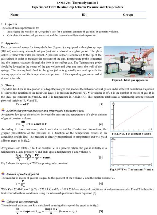 Solved ENME 204: Thermodynamics 1 Experiment Title: | Chegg.com