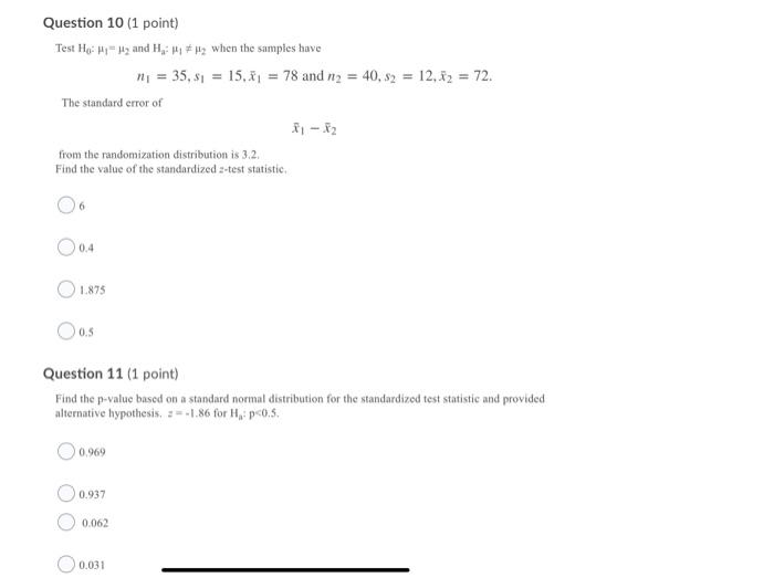 Solved Question 10 1 Point Test Ho Hz And H When