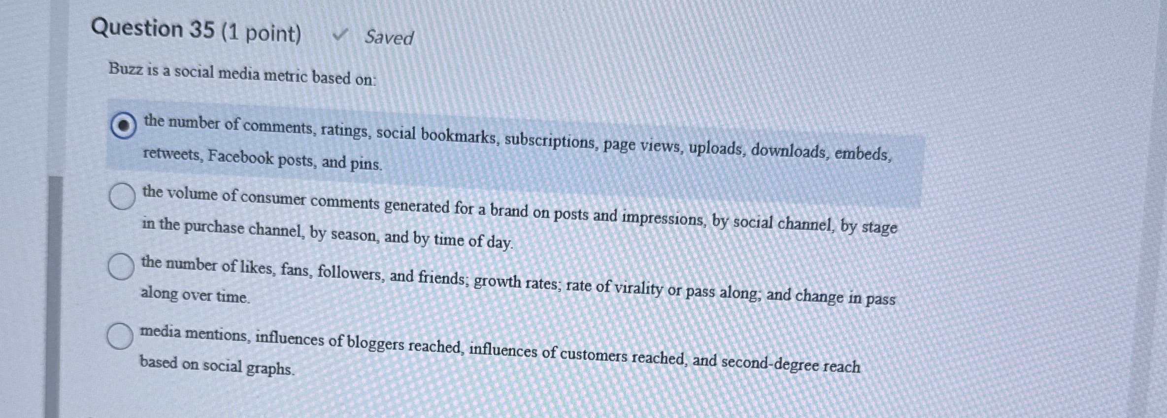 Solved Question 35 (1 ﻿point) ﻿SavedBuzz is a social media | Chegg.com