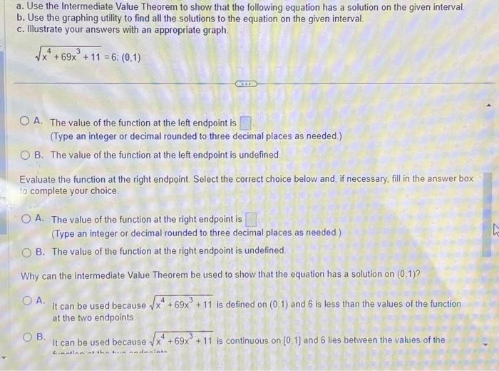 Solved a. Use the Intermediate Value Theorem to show that | Chegg.com