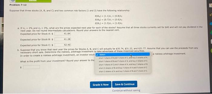 Solved Suppose That Three Stocks (A,B, And C ) And Two | Chegg.com