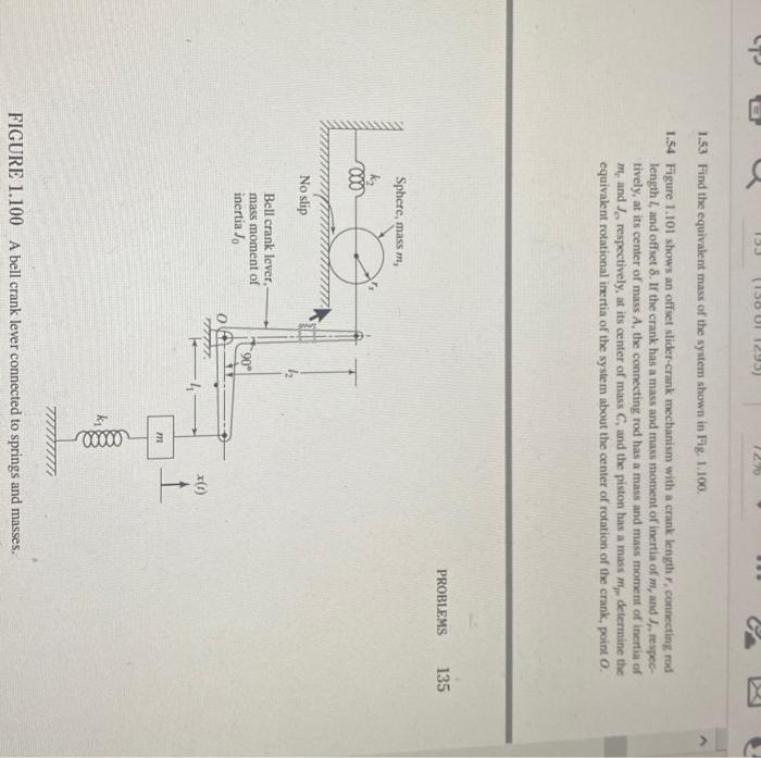Solved 1.53 Find the equivalent mass of the system shown in | Chegg.com