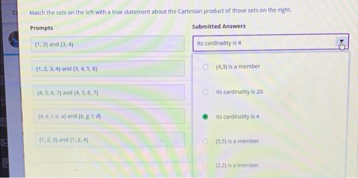 Solved Match The Sets On The Left With A True Statement Chegg Com