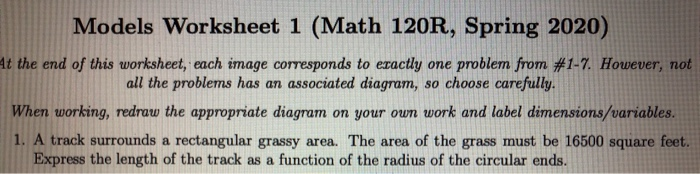 Solved Models Worksheet 1 (Math 120R, Spring 2020) At the | Chegg.com