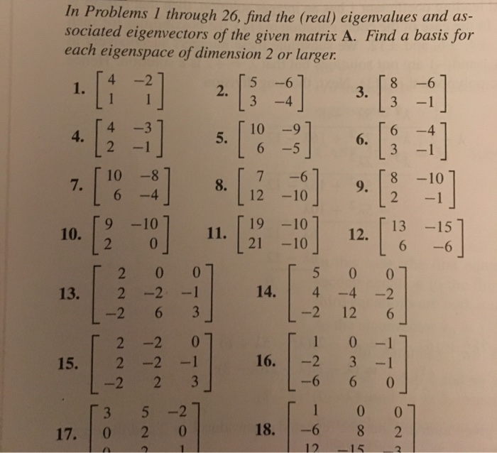 Solved In Problems / through 26, find the (real) eigenvalues | Chegg.com