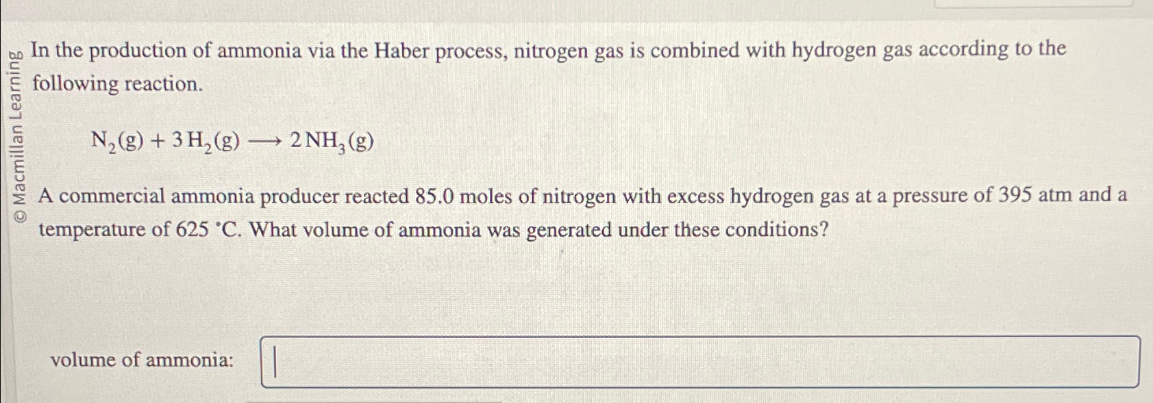 Solved In the production of ammonia via the Haber process, | Chegg.com