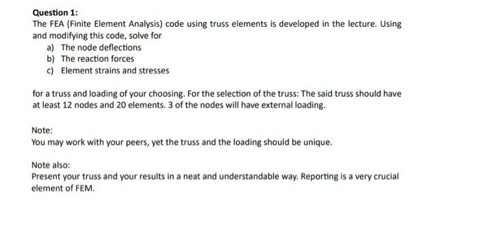 Solved Question 1: The FEA (Finite Element Analysis) code | Chegg.com