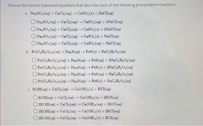 Solved the correct balanced equations that describe each of | Chegg.com