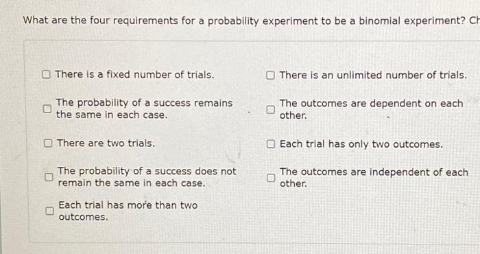 probability experiment requirements