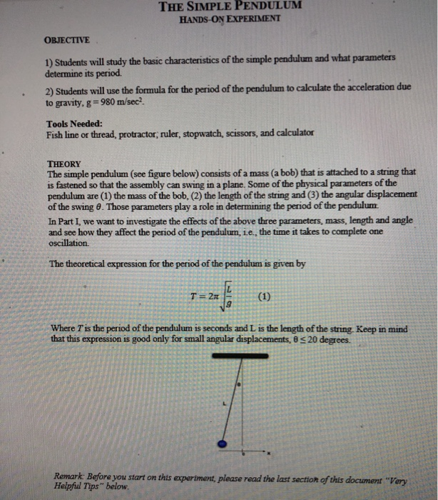 objective of simple pendulum experiment