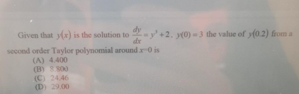 Solved Given that y(x) is the solution to y = y' +2, y(0) = | Chegg.com