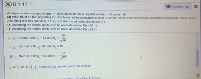 Solved 8.1.17-T Question Help A simple random sample of size | Chegg.com