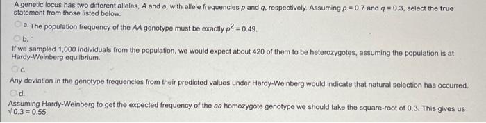 Solved A Genetic Locus Has Two Different Alleles, A And A, | Chegg.com