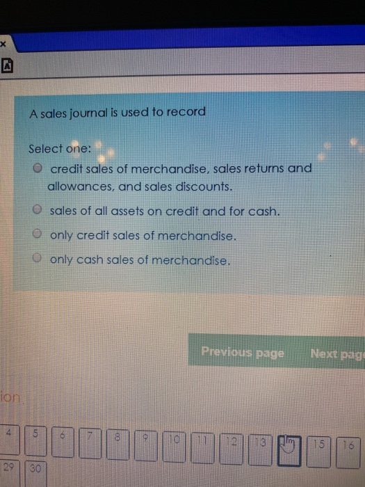 Solved x A sales journal is used to record Select one: O | Chegg.com
