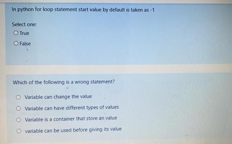 Solved In python for loop statement start value by default | Chegg.com