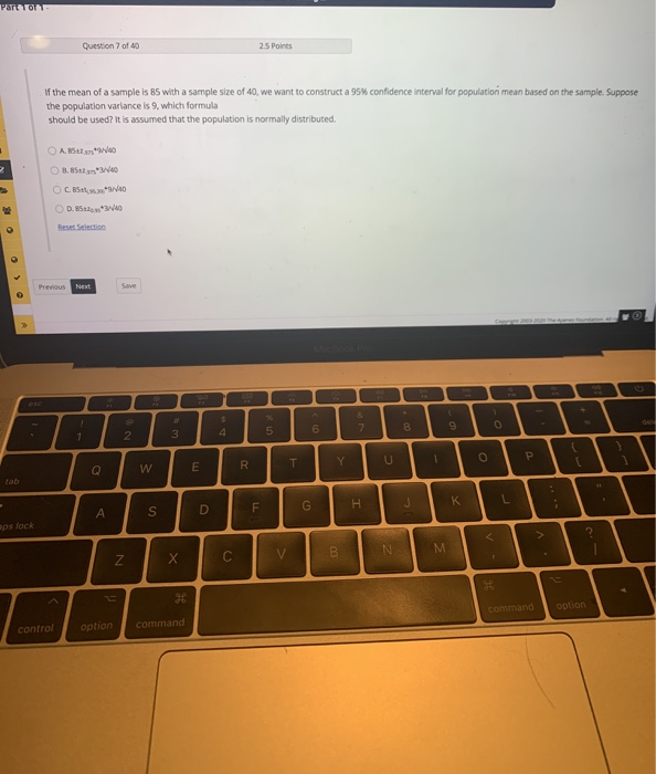 Solved Part To Question 7 of 40 2.5 Points If the mean of a | Chegg.com