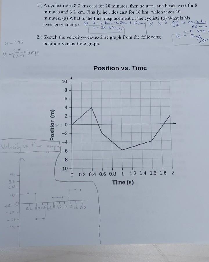 Solved ΔΥ St 1.) A Cyclist Rides 8.0 Km East For 20 Minutes, | Chegg.com