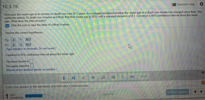 Solved 10.3.19 Question Help One year, the mean age of an | Chegg.com