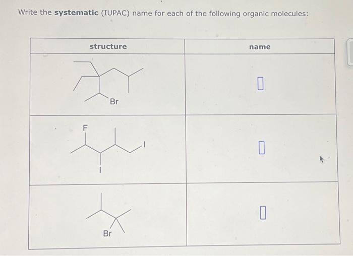 Solved Write the systematic (IUPAC) name for each of the | Chegg.com