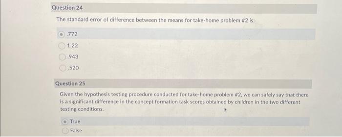 The standard error of difference between the means | Chegg.com