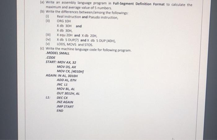 Solved (a) Write an assembly language program in | Chegg.com