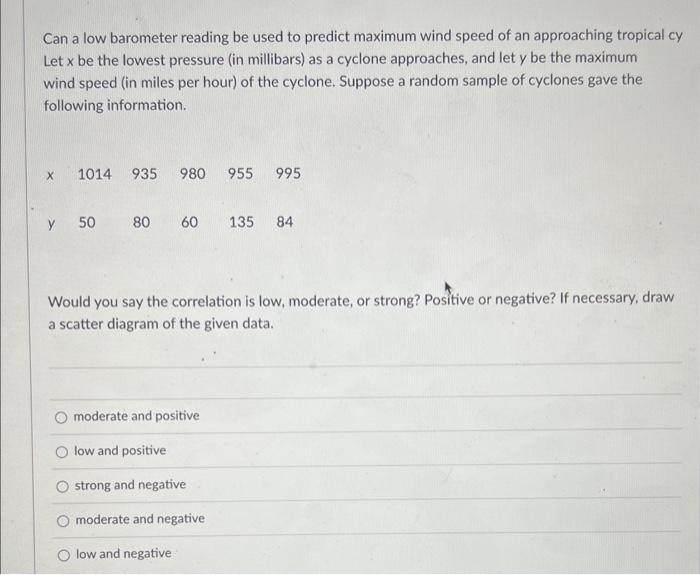 Solved Can a low barometer reading be used to predict