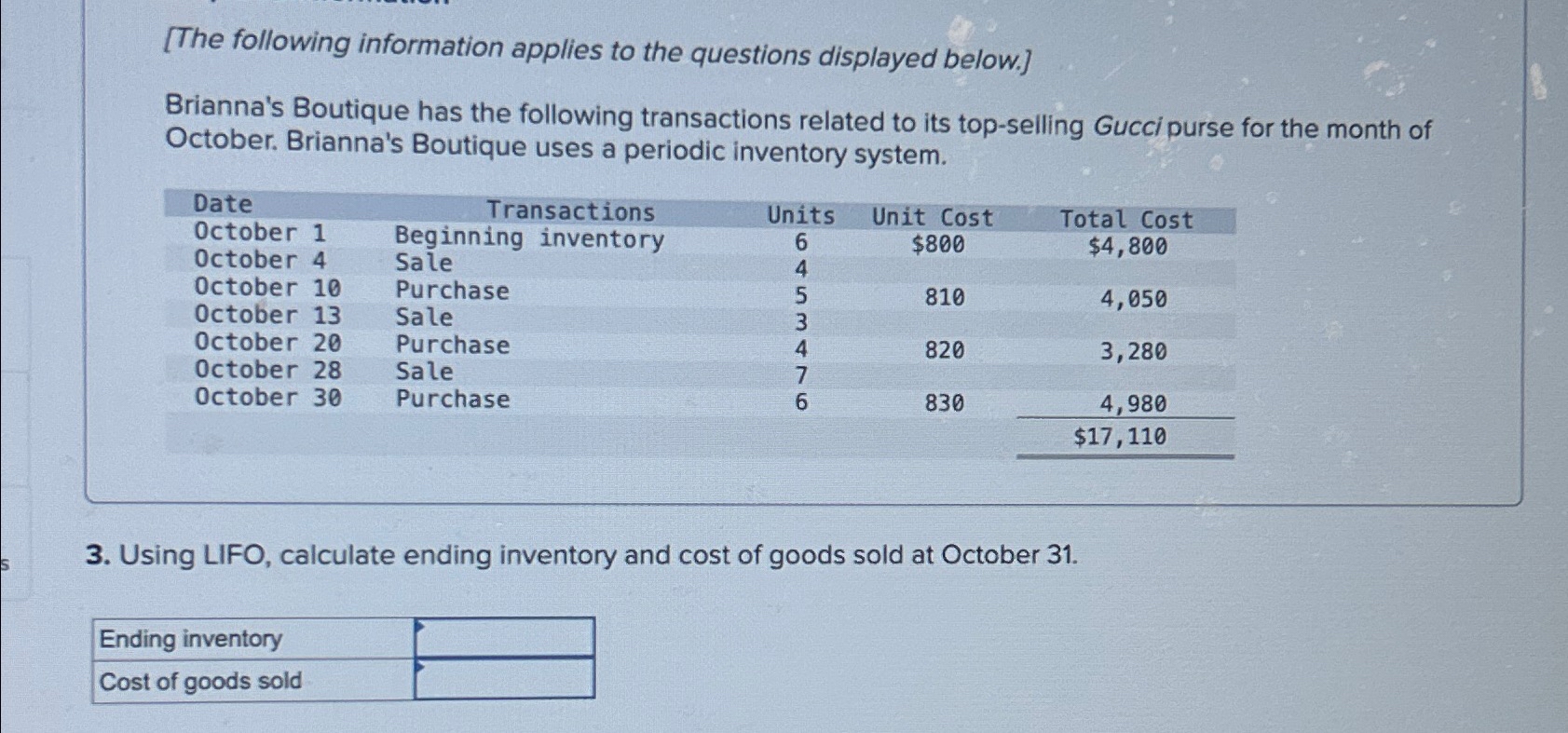 The following information applies to the questions Chegg