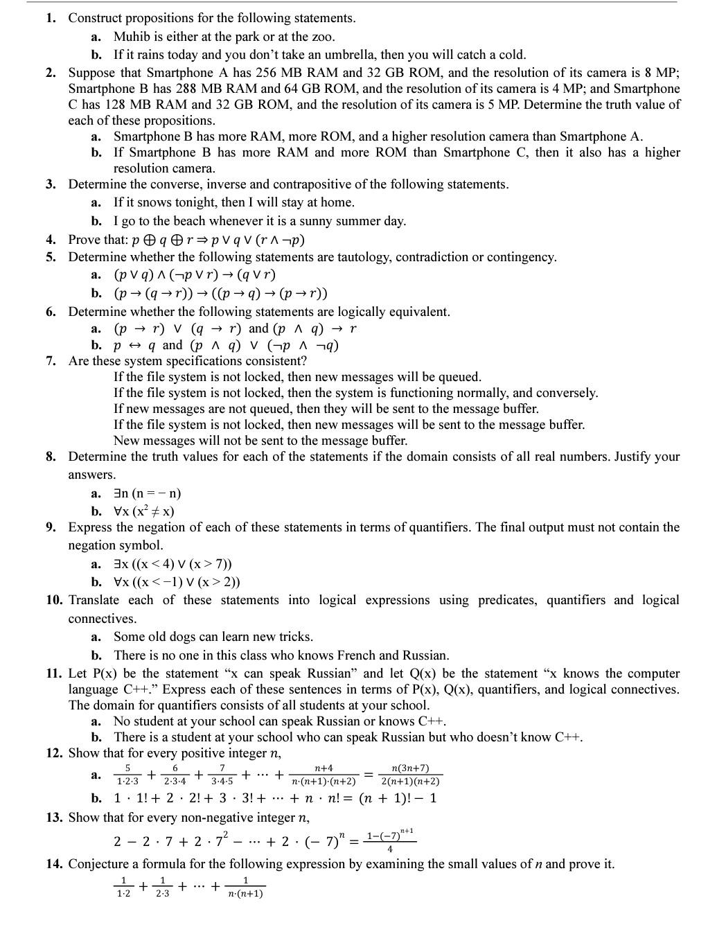 Solved 1. Construct Propositions For The Following | Chegg.com