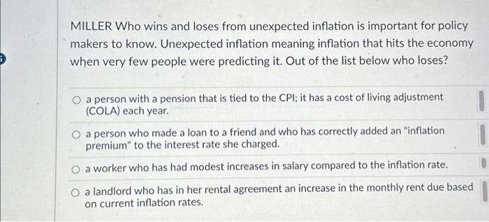 Solved MILLER Who wins and loses from unexpected inflation | Chegg.com
