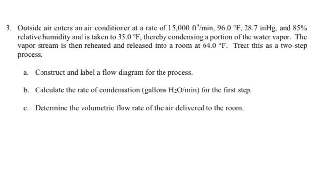Solved 3. Outside air enters an air conditioner at a rate of | Chegg.com