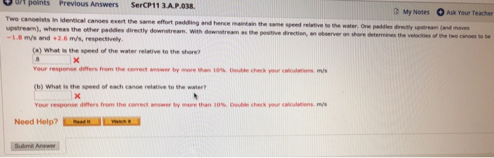 Solved speed of water relative to shore and speed of canoe | Chegg.com