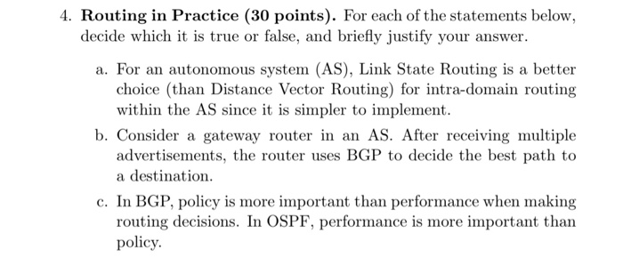 Solved 4. Routing in Practice (30 points). For each of the | Chegg.com