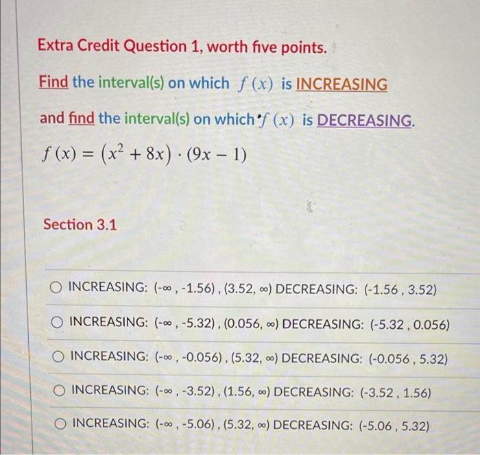 Solved Extra Credit Question 1, worth five points. Find the | Chegg.com