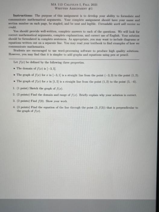 Solved MA 113 CALCULUS I, FALL 2020 WRITTEN ASSIGNMINT #9