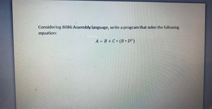 Solved Considering 8086 Assembly Language, Write A Program | Chegg.com