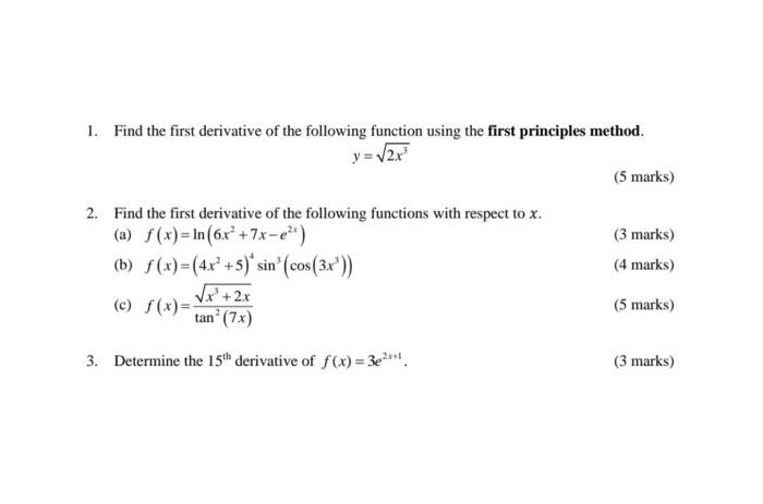 Solved 5. Find the first derivative of X-1/X (FROM FIRST