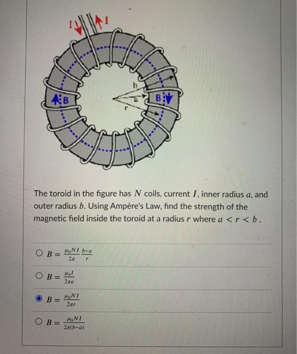 Solved AB BIV The toroid in the figure has N coils, current | Chegg.com