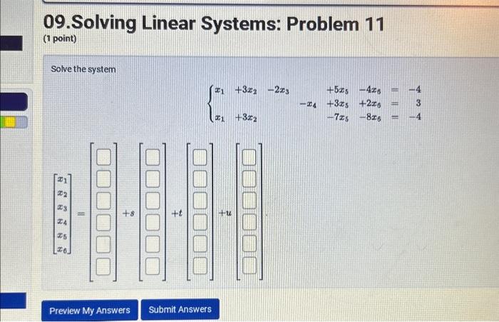 Solved 09.Solving Linear Systems: Problem 11 (1 Point) Solve | Chegg.com