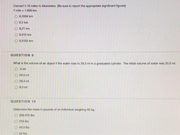 Solved Convert 5.10 miles to kilometers. Be sure to report Chegg