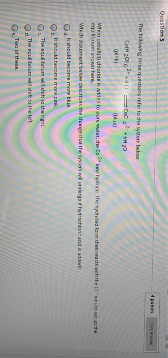 Solved Co(H20)6 2+ .41 = (pink) COCI 42- (blue) Which | Chegg.com