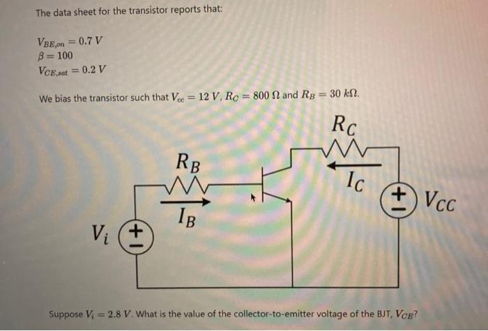 Solved The data sheet for the transistor reports that: VBE | Chegg.com