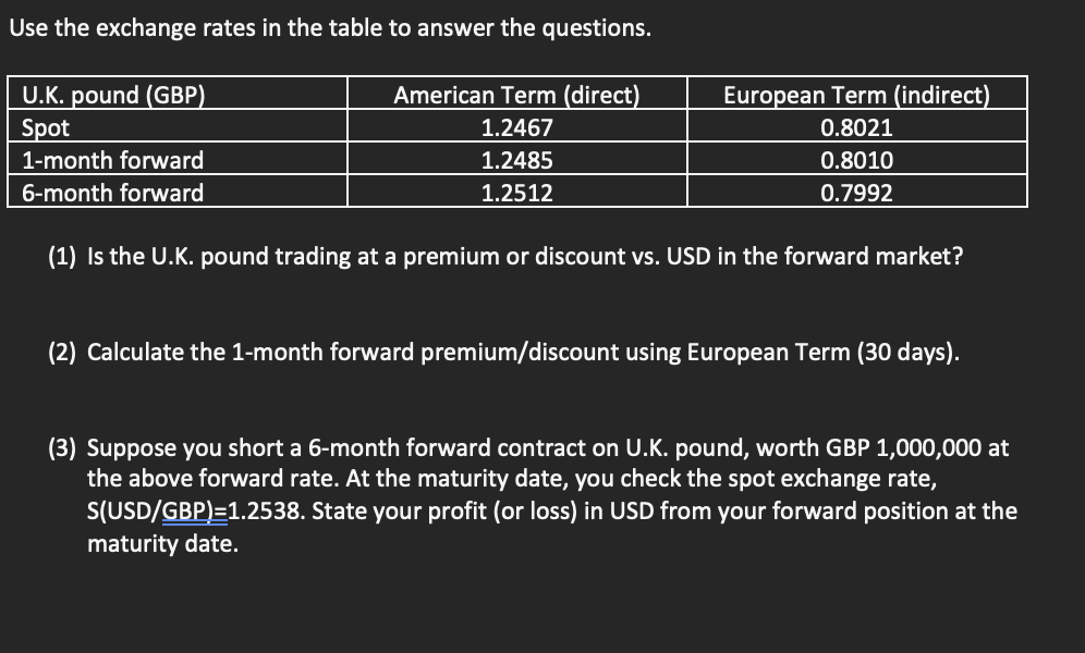 Solved Use the exchange rates in the table to answer the | Chegg.com