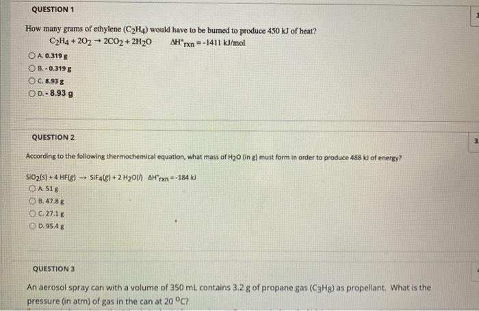 Solved QUESTION 1 How many grams of ethylene C2H4 would Chegg