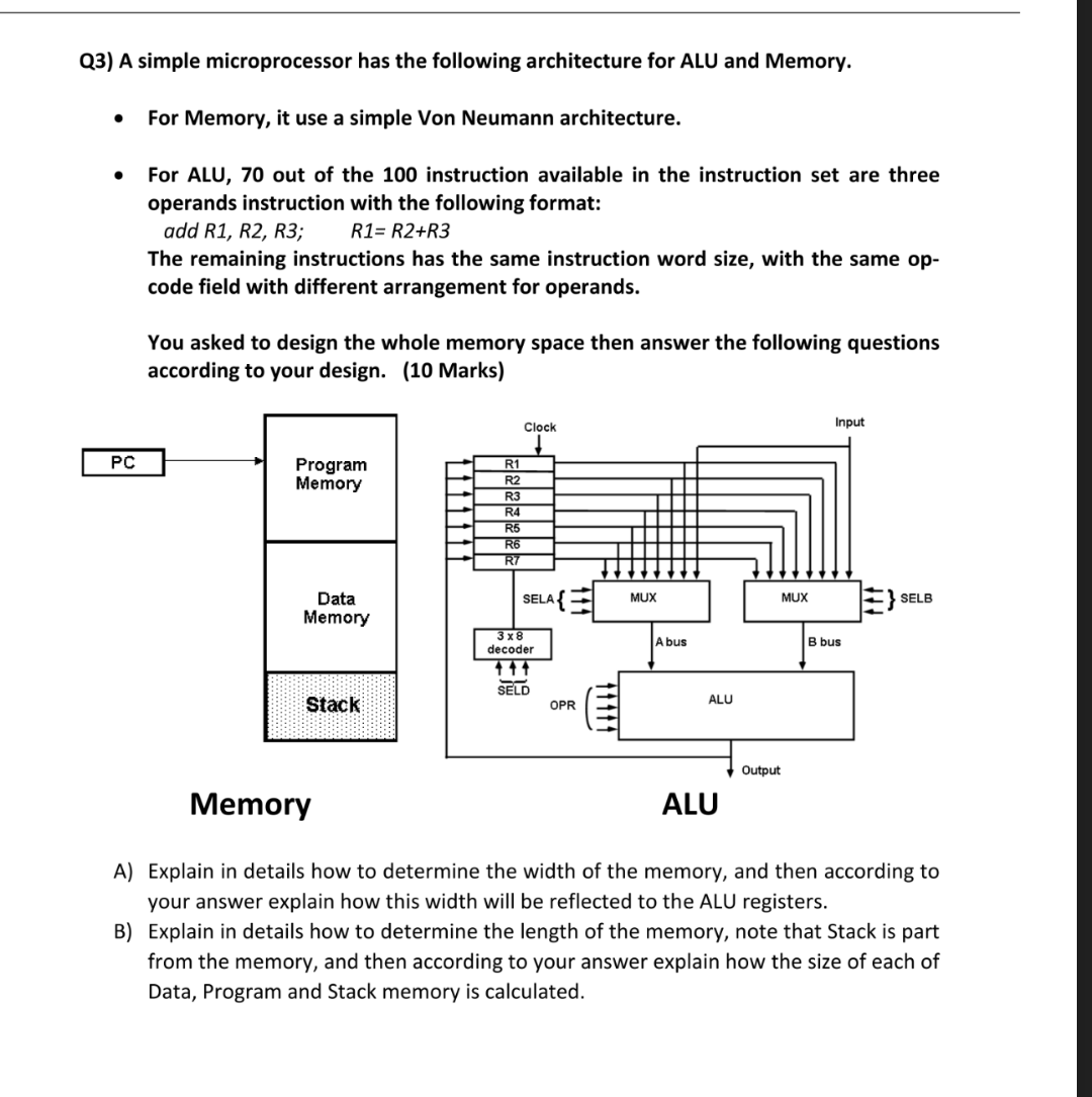 Solved Q3) A simple microprocessor has the following | Chegg.com